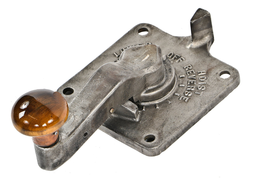 one of three original c. 1930's antique american a. finkl & sons gantry crane operator salvaged control switch comprised of cast iron with brushed metal finish