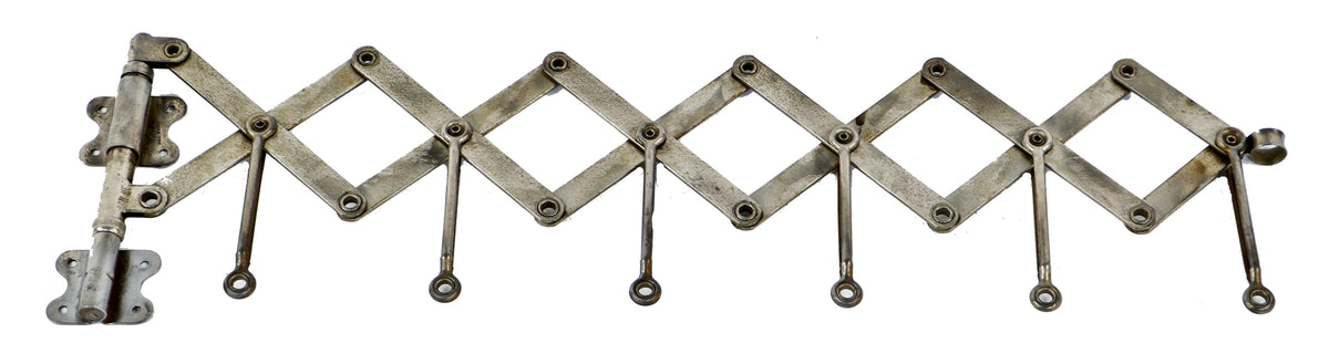 original c. 1930's antique american depression era refinished industrial extendable hotel room "hood" garment rack or hanger with brushed metal finish