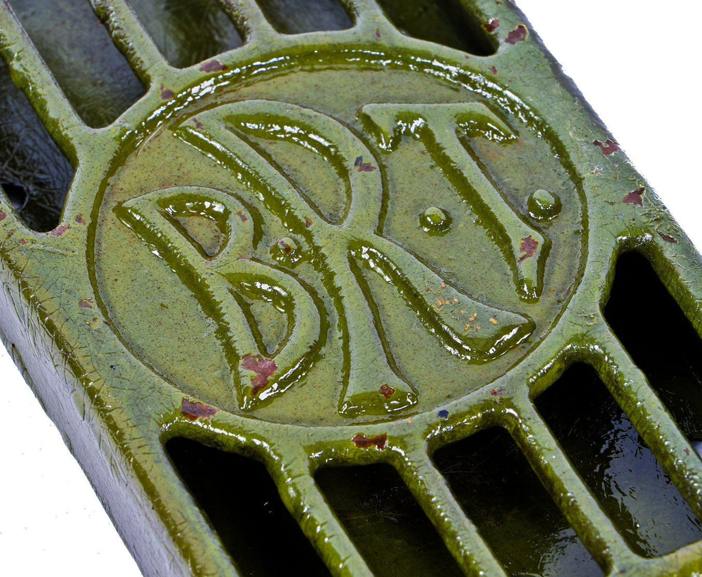 exceptionally rare original early 20th century brooklyn rapid transit ornamental cast iron wall mount single slot map holder with an allover crazed green paint finish