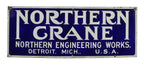 very rare and highly sought after single-sided oversized dark cobalt blue cold-rolled steel "northern crane" electric gantry crane hoist sign plaque
