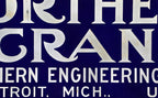 very rare and highly sought after single-sided oversized dark cobalt blue cold-rolled steel "northern crane" electric gantry crane hoist sign plaque