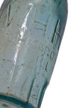 original late 1870's privy dug aqua glass "blob top" soda or mineral water pony style bottle fabricated for william henry hutchinson & sons