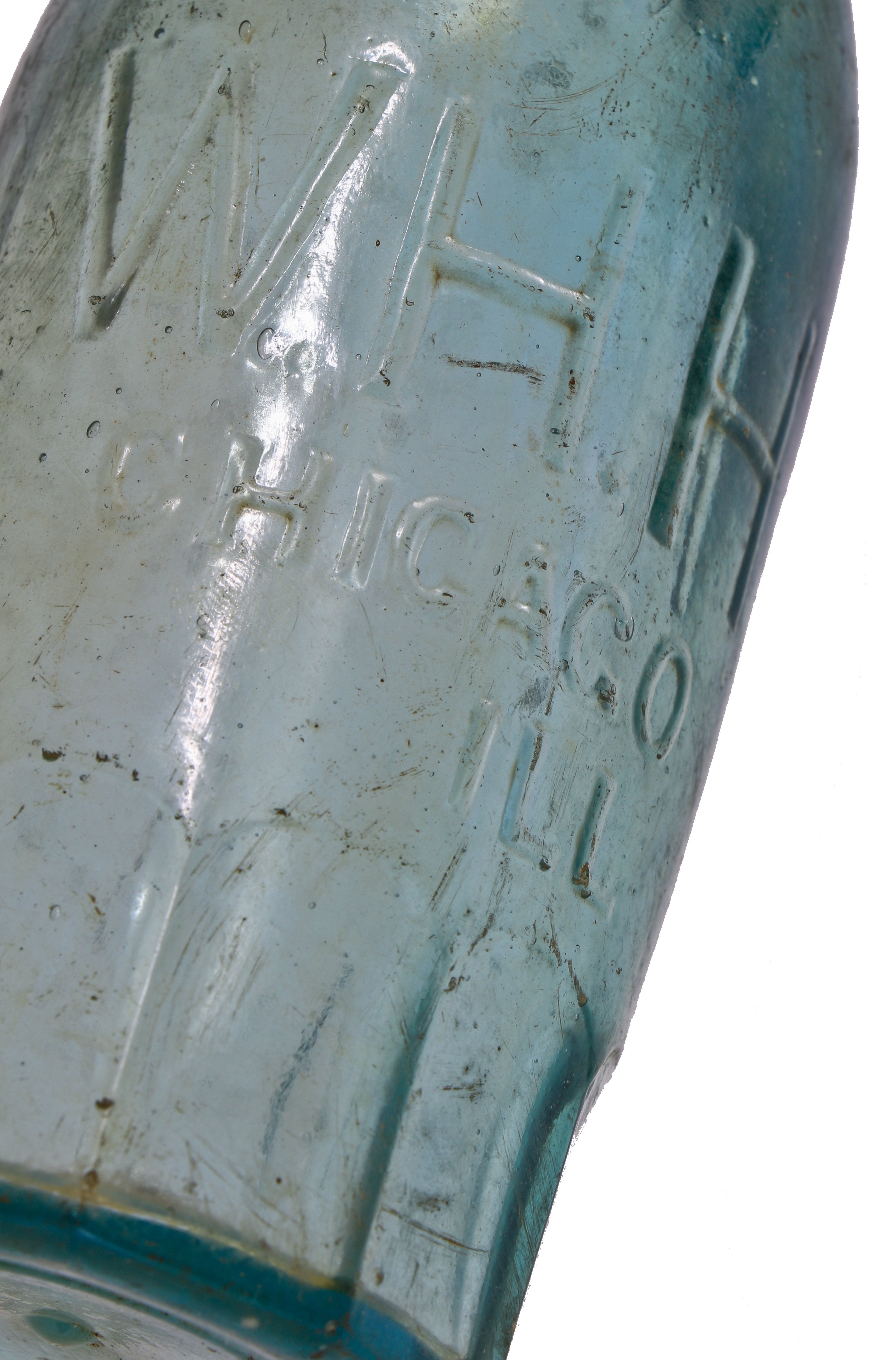 original late 1870's privy dug aqua glass "blob top" soda or mineral water pony style bottle fabricated for william henry hutchinson & sons