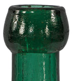 original late 1850's antique american emerald green glass eugene roussel iron-pontiled flavored water soda bottle with oversized embossed block lettering