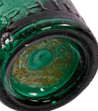 original late 1850's antique american emerald green glass eugene roussel iron-pontiled flavored water soda bottle with oversized embossed block lettering