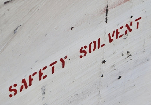 lightly cleaned all original early 1950's vintage american industrial cold-rolled steel "safety solvent" chicago foundry mobile tank with drainage hole