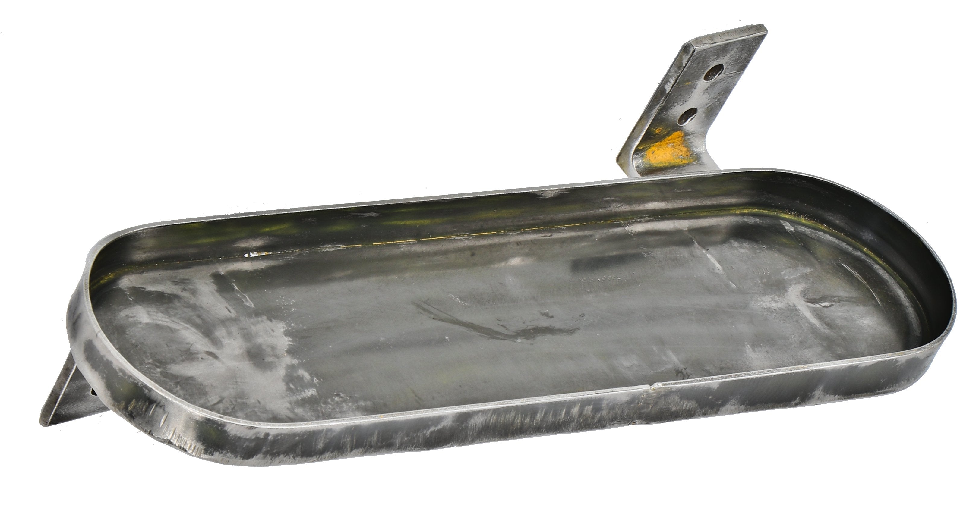 unusual c. 1930's welded joint heavy gauge steel interior foundry wall-mount custom elongated oval-shaped shelf with raised lip or edge