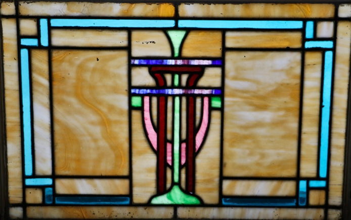 original and intact antique american chicago leaded art glass residential bungalow windows with variegated slag glass and original painted wood sash frame