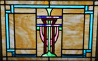 original and intact antique american chicago leaded art glass residential bungalow windows with variegated slag glass and original painted wood sash frame
