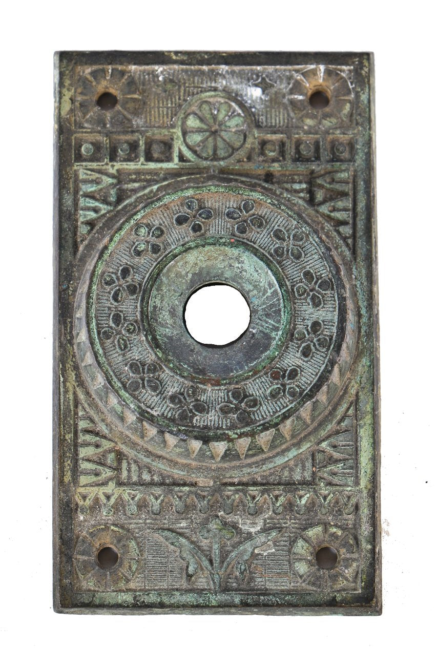 hard to find all original 19th century cast bronze exterior sargent residential push button doorbell escutcheon or backplate with nicely aged patina