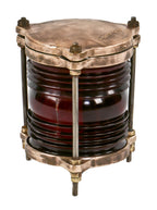 refinished original c. 1930's american antique industrial cast bronze crouse-hinds bridge warning light fixture or lamp with ruby red glass fresnel lens intact