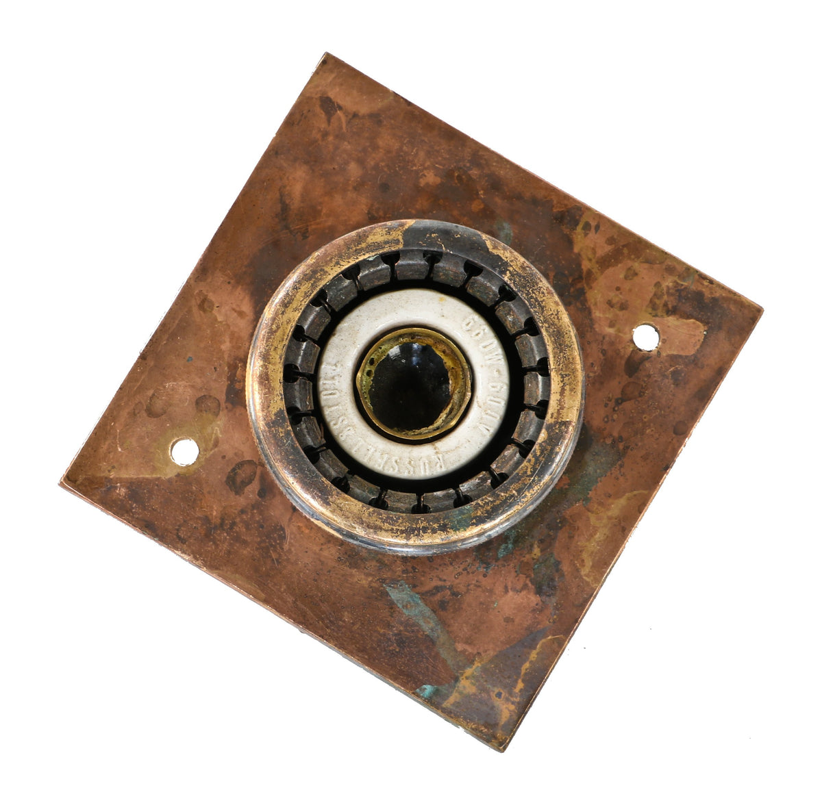single early 20th century antique american industrial new york city subway cast bronze flush mount incandescent "bare bulb" station fixture with aged patina