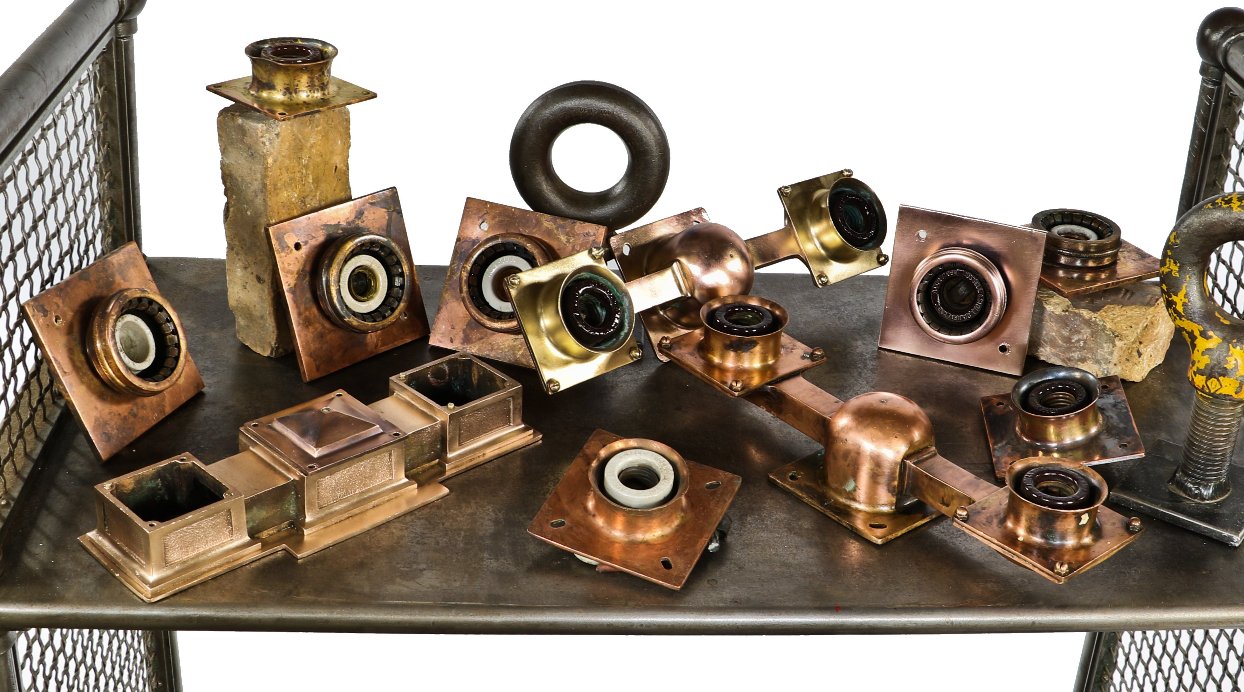 rare early 20th century antique american industrial cast bronze new york city subway double light station fixture with original glazed ceramic sockets