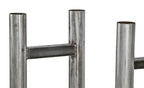 two matching original massive vintage american industrial refinished steel upright tubular steel stands or bases with brushed metal finish sealed with a clear coat lacquer