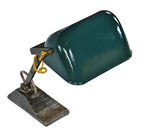 refinished cast iron antique american industrial c. 1920's green porcelain enameled "emeralite-esque" adjustable table or desk lamp rewired with rayon cloth cord