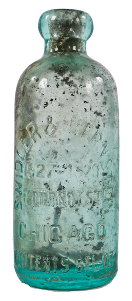 hard to find early twentieth century hutchinson style blobtop soda bottle manufactured for chicago soda bottling firm swidler & bernstein.