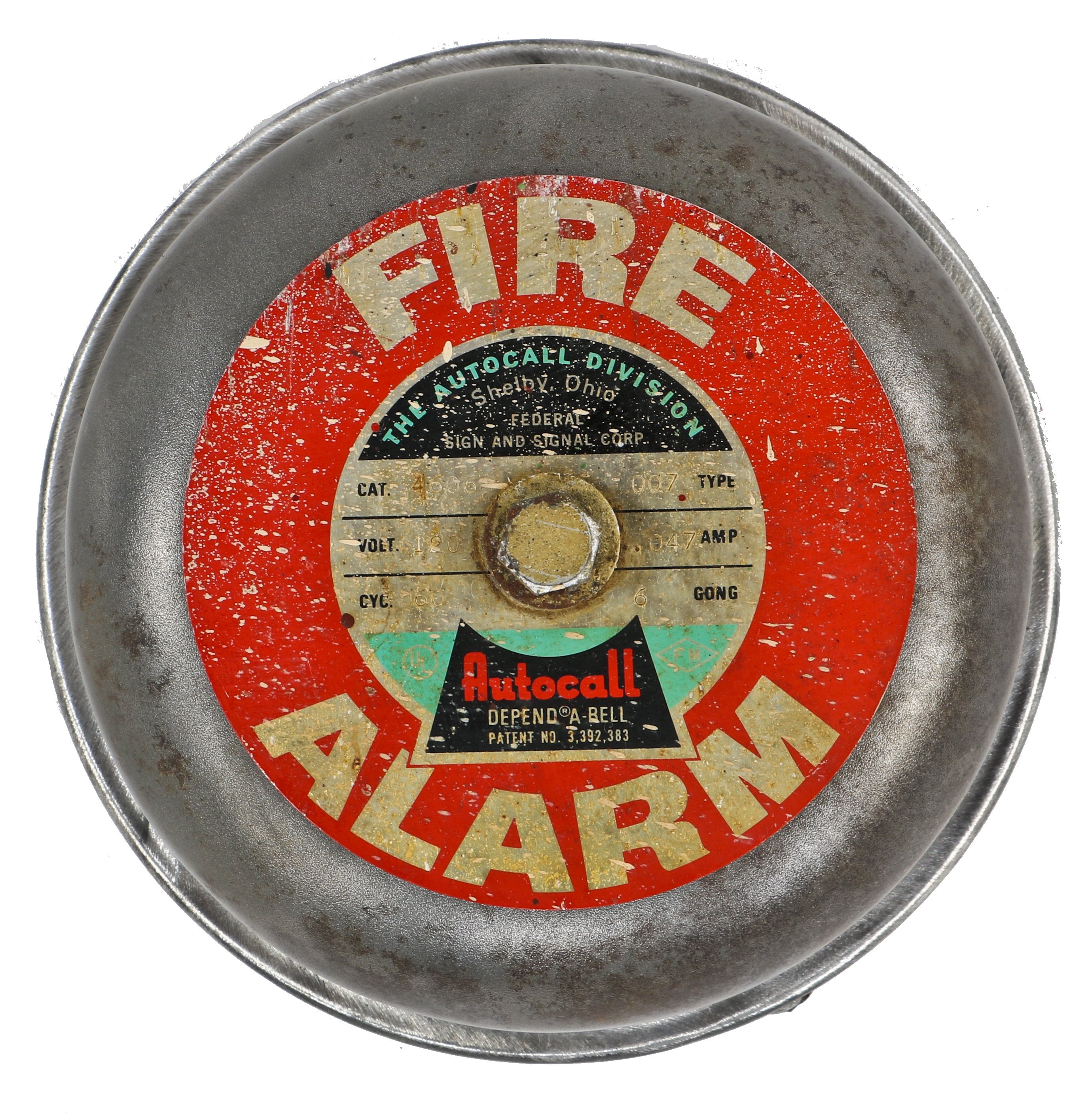 original mid-twentieth century american industrial factory wall-mount fire alarm manufactured by autocall in shelby, ohio.