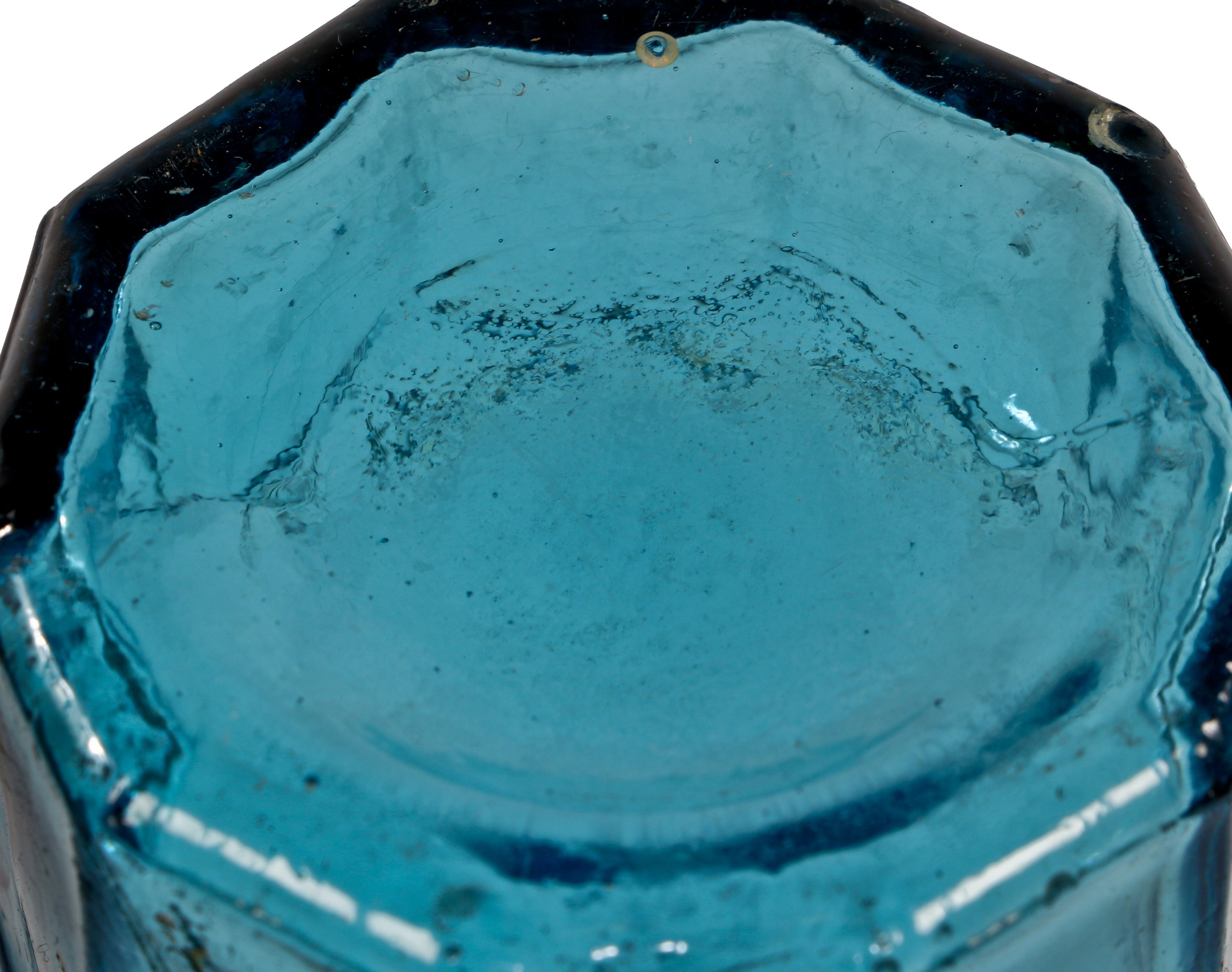 early 1860's antique american single chicago privy dug cobalt blue glass "blob top" mug style william h. hutchinson soda or mineral water bottle