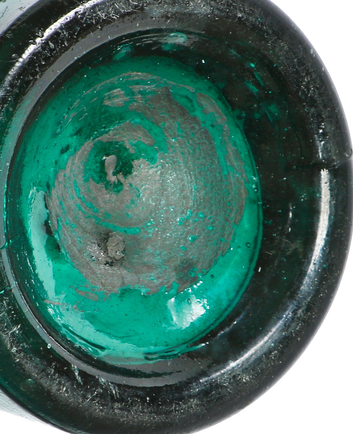very crude original early 1850's largely intact antique american emerald green glass porter shaped bottle manufactured for george kohl in lambertville, new jersey.