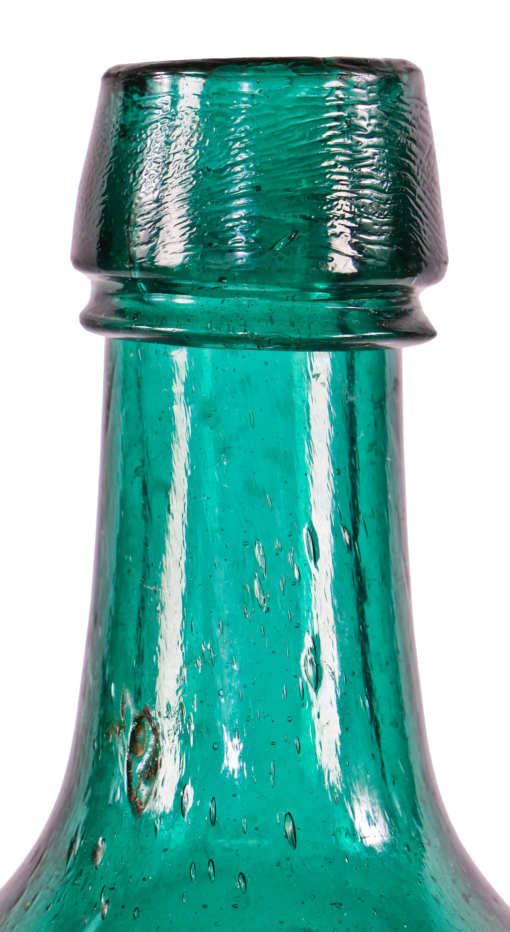 very crude original early 1850's largely intact antique american emerald green glass porter shaped bottle manufactured for george kohl in lambertville, new jersey.