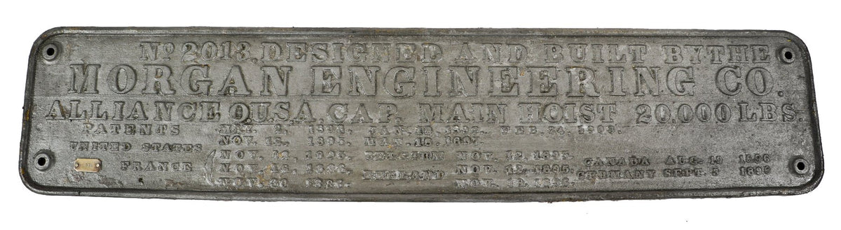 rare early 20th century antique american single-sided refinished industrial oversized cast iron 20,000 lbs a. finkl & sons "no. 2013" overhead crane plaque