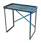 original early 1920's american antique industrial chicago machine and tool works factory machinist workbench or table with nicely aged blue paint finish