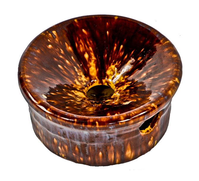 original antique american c. 1860's downtown chicago privy dug richly colored mottled brown sponge or yellowware spittoon or cuspidor with drainage hole