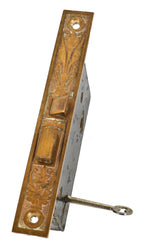 original fully functional early 1870's antique american ornamental cast bronze and iron interior residential passage door mortise lock with intact skeleton key