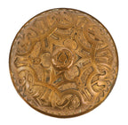 c. 1870's all original and nicely aged antique american banded rim ornamental cast bronze residential entrance door handle with picket fence border