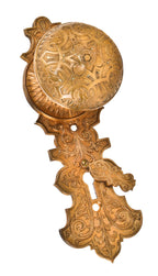 impressive c. 1870's original "compression cast" ornamental bronze residential backplate and matching doorknob with a nicely aged surface patina