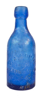 original antique american antique privy dug c. 1860's privy-dug cobalt blobtop soda bottle manufactured for chicago bottler j.a. lomax.