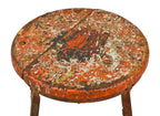 original and nicely worn c. 1923 antique american industrial four-legged welded joint chicago machine and tool works factory machinist stool with old orange paint finish