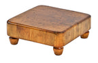 original and very unique diminutive heavy duty late 19th or early 20th century refinished antique american industrial solid maple wood chopping block or board with turned and tapered feet
