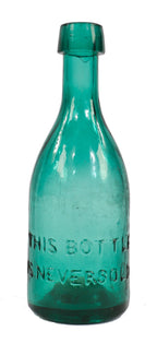 completely intact c. 1847-1851 unidentified vibrant teal colored glass iron-pontiled soda bottle likely manufactured by dyottville glassworks in kensington, pa.