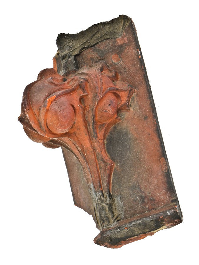 unusual c. 1880's original red glazed antique victorian era exterior chicago building facade terra cotta panel featuring a richly ornate floral motif