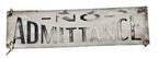 original single-sided c. 1940's weathered and worn art deco style black and white enameled aluminum factory cautionary "no admittance" sign