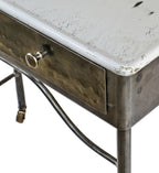 completely refinished c. 1920's antique american hospital examination room medical workstation with intact mirror and two drawer desk with circular knob pulls