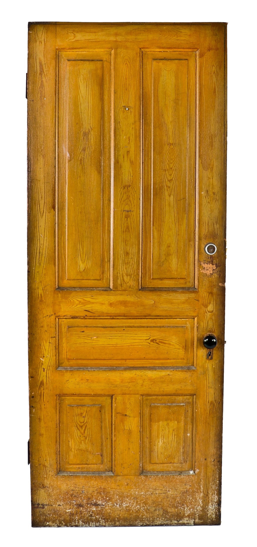 19th century original late 1880's antique american salvaged interior residential raised panel passage door with intact skillfully executed "faux" wood grain finish