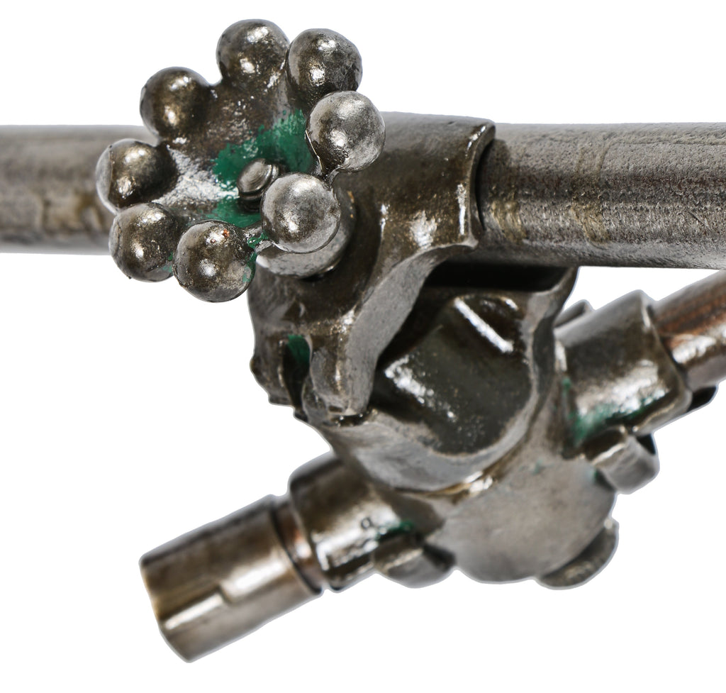 one of two nearly identical early 20th century antique american industrial o.c. white fully adjustable wall-mounted double-arm articulating light fixtures with hubbell shade