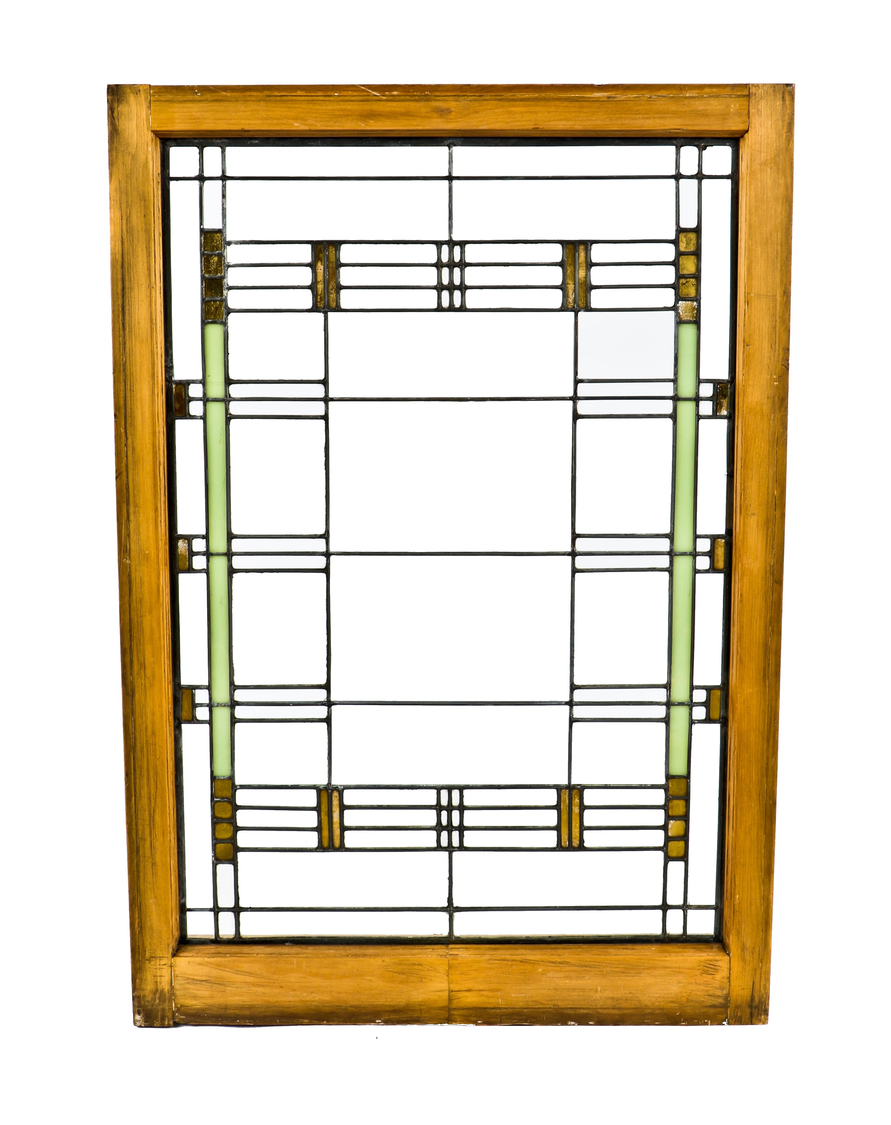 all original historically important c. 1902 american arthur heurtley house leaded art glass residential window or "light screen" with original intact wood sash frame