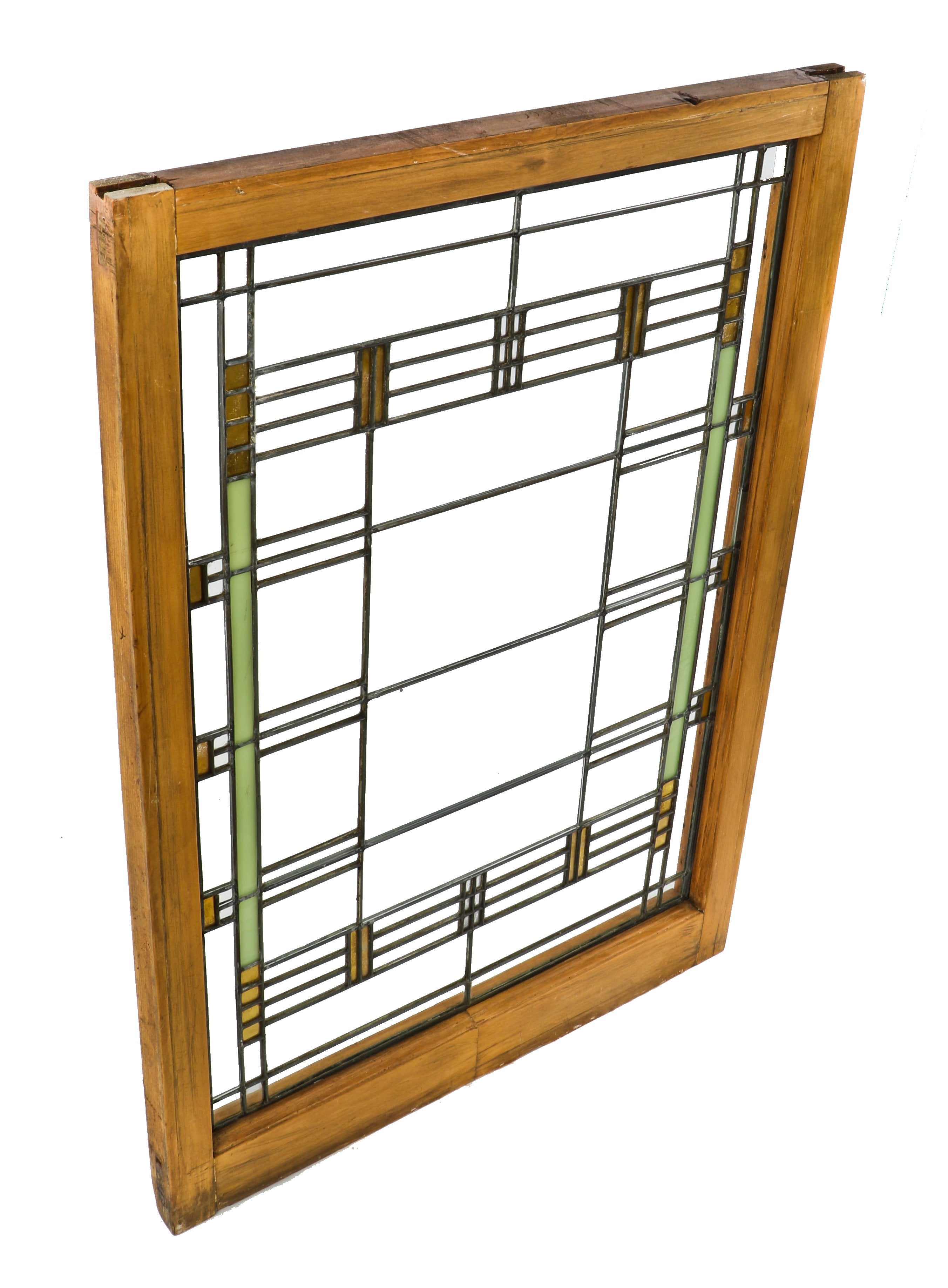 all original historically important c. 1902 american arthur heurtley house leaded art glass residential window or "light screen" with original intact wood sash frame