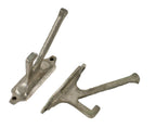 matching set of original visually striking c. 1940's american art deco "silver streak zephyr" nickel-plated cast bronze garment or coat hooks with nicely aged patina