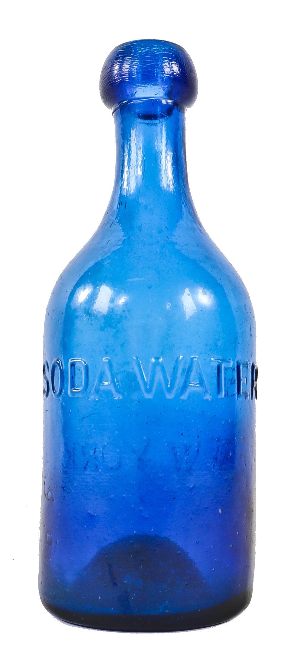 original intact privy dug mid-nineteenth century iron pontiled dark "electric blue" soda or mineral water bottle manufactured for burroughs wellcome & co., new york city, ny.