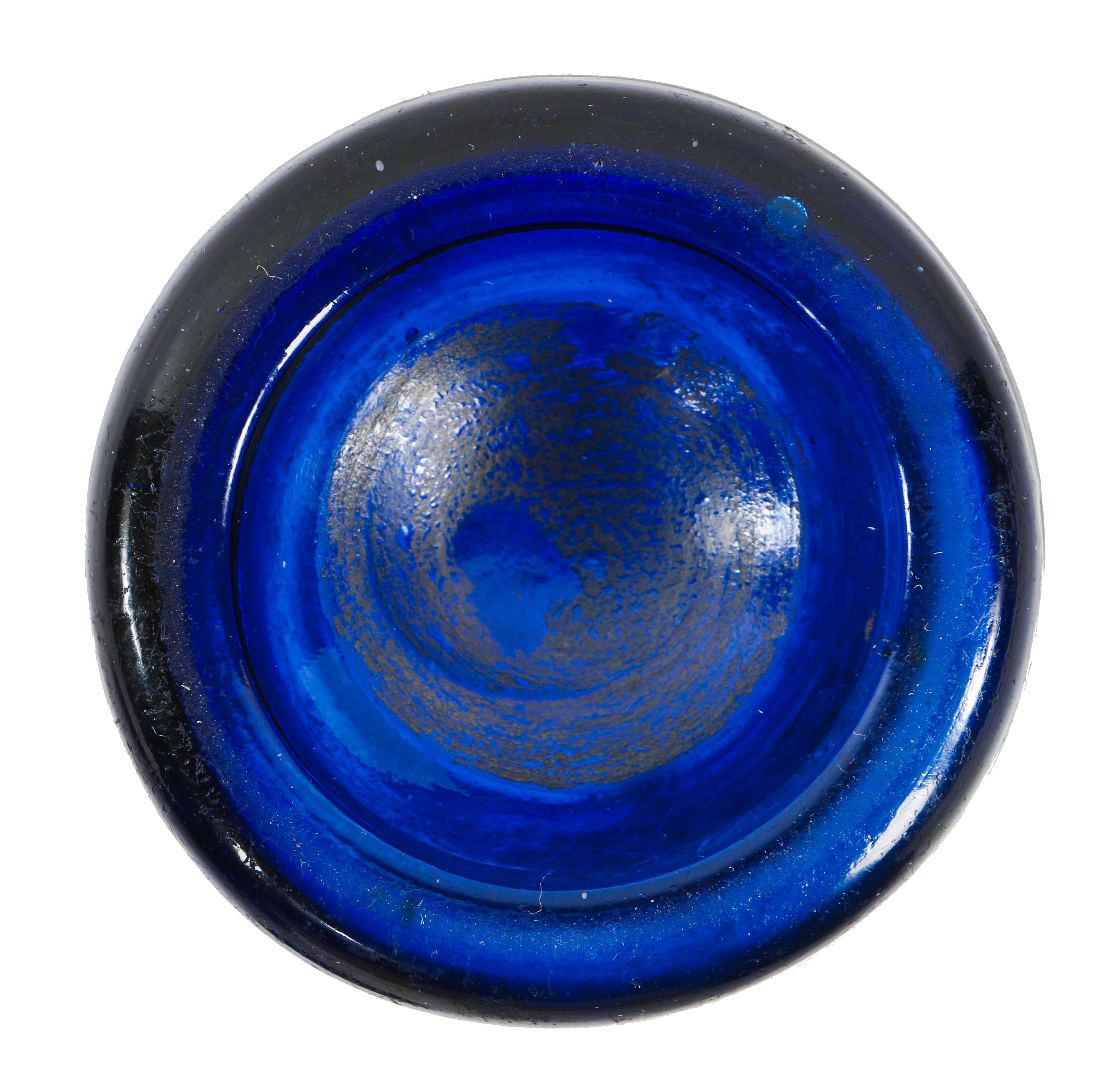original intact privy dug mid-nineteenth century iron pontiled dark "electric blue" soda or mineral water bottle manufactured for burroughs wellcome & co., new york city, ny.