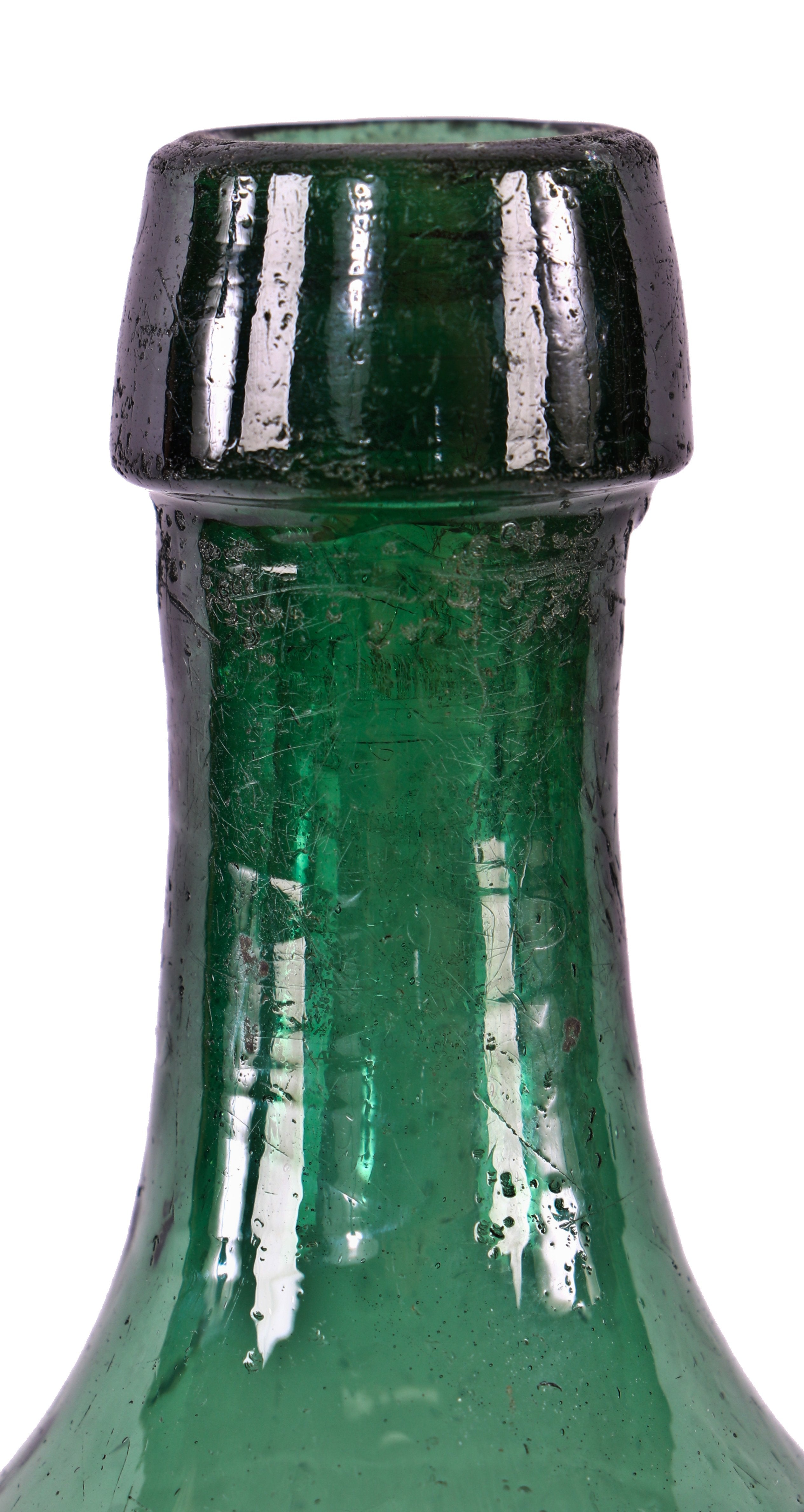 rare and intact privy-dug early 1840's light to medium emerald green pontiled mineral bottle manufactured for philadelphia bottler william heiss jr.