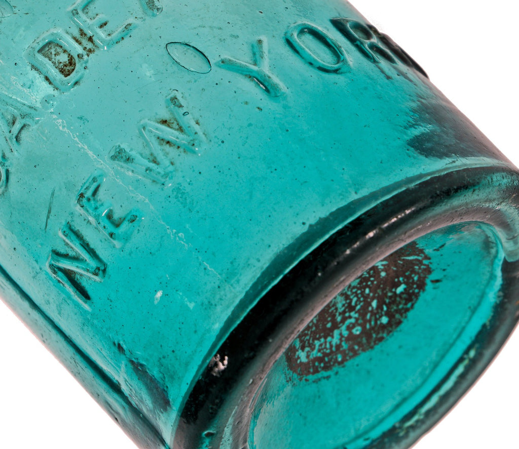 rare early to mid-1850's medium teal pontiled porter-shaped privy dug bottle with applied blob top manufactured for john and alexander dearborn in new york.