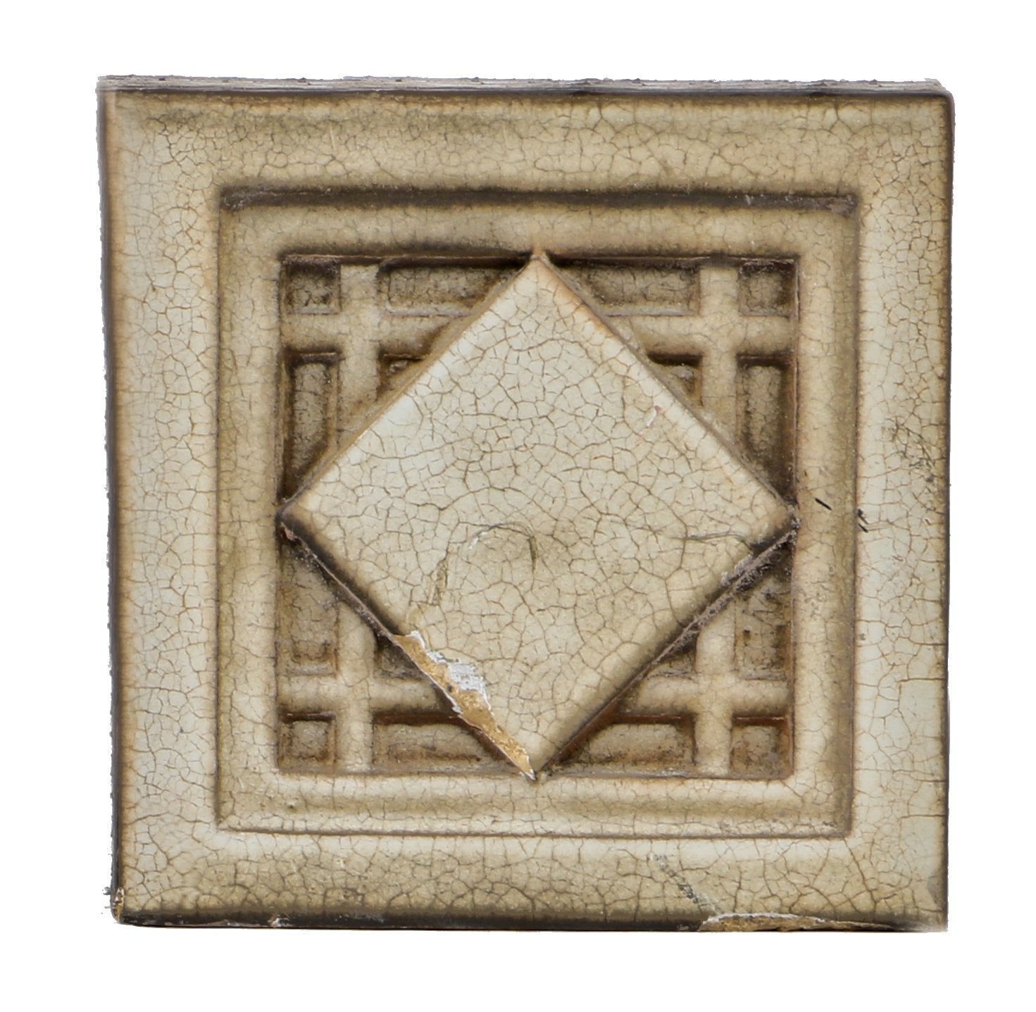 original c. 1918 american prairie school exterior chicago building facade white glazed "stock" terra cotta block with centrally located diamond and allover crazing