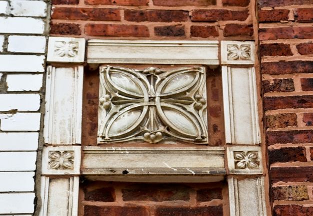 seldom found original early 20th century salvaged chicago white glazed "sullivanesque" midland terra cotta exterior building panel