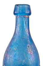 very rare all original c. 1851-53 iron-pontiled cornflower blue entwistle soda or mineral water glass bottle manufactured for early chicago bottler joseph entwistle