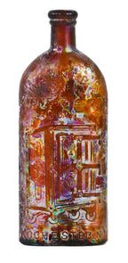 intact late nineteenth century chicago privy-dug amber flask shaped medicine bottle of "warner's safe kidney cure" manufactured for hulbert harrington warner